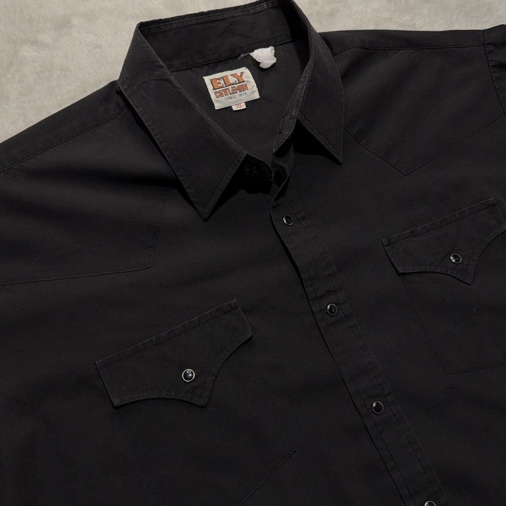Vintage Ely Cattleman Black Pearl Snap Western Short Sleeve Button Up 2XL 18 - Picture 4 of 12